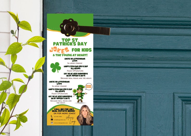 St Patrick's Day March Real Estate Door Hanger Tag Template, Spring Marketing, Real Estate Farming, Realtor Door Knocking image 1