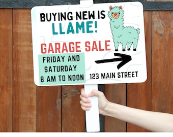 Llama Garage Sale Sign, garage sale sign, yard sale flyer, yard sale poster, estate sale sign, garage sale flyer, poster yard sale, funny