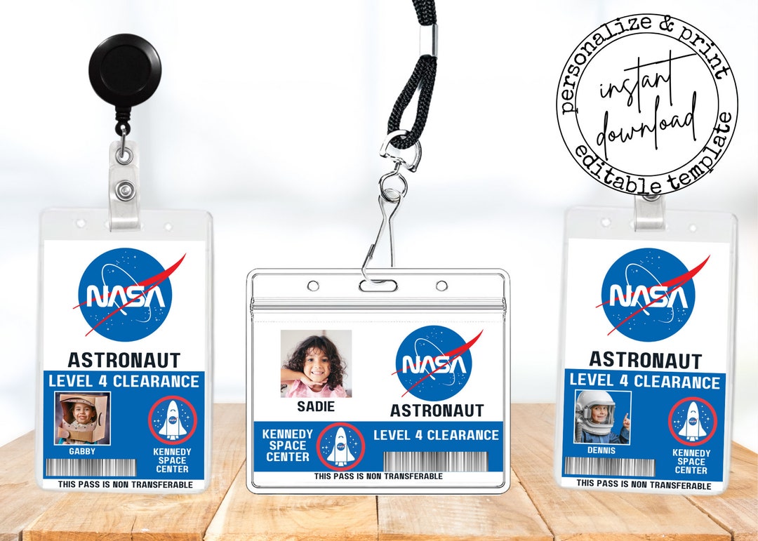 NASA Astronaut ID Badge, Name Badge, Space Astronaut Prop for Cosplay  Costume, Outer Space Party Favors - Etsy