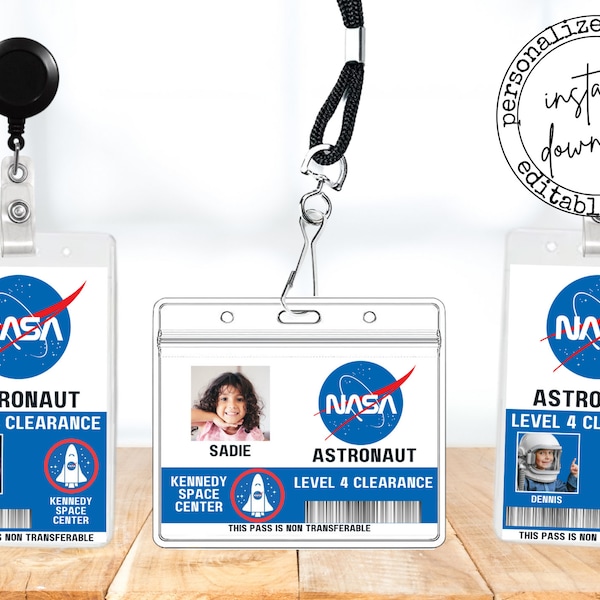 NASA Astronaut ID Badge, Name Badge, Space Astronaut Prop for Cosplay Costume, Outer Space Party Favors