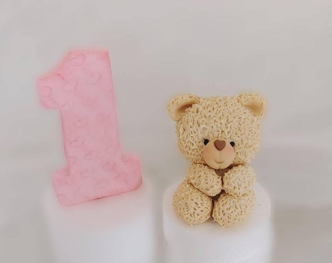 Teddy Bear Cake Topper. Teddybear with Number Handmade Cake decorations for Birthday or Baby shower