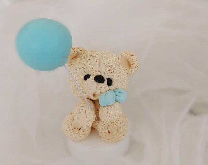Teddy Bear Cake Topper. Teddybear with Balloon Handmade Cake decorations for Birthday or Baby shower