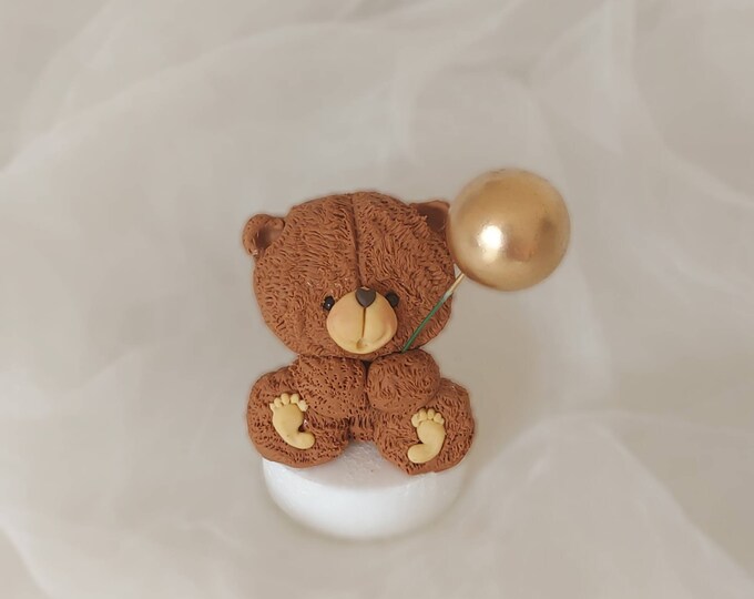 TeddyBear Cake Topper. Medium Size Teddybear with Balloon Handmade Cake decorations for Birthday or Baby shower