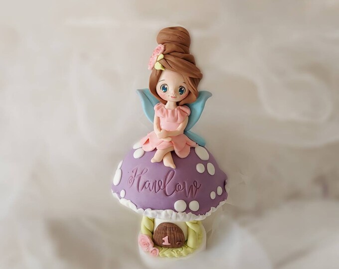 Fairy  Cake Topper . Fairy with Mushroom Set Cake Toppers Birthday Baby shower Christening Cake decorations. Fairytale themed cake topper.