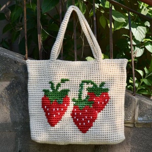 Strawberry Tote Bag Crochet Pattern Cute Summer Patterns DIY Crochet  Tote Easy Crochet Bag Tutorial Handmade Bag Craft