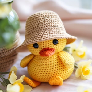 Baby Duck Crochet Pattern PDF- Amigurumi Plushie Directions With Removable Bucket Hat - Easy DIY Crochet Project - Animal Crochet Tutorial