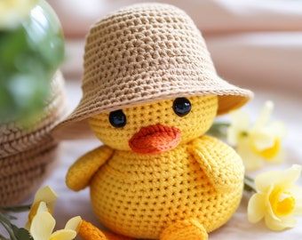 Baby Duck Crochet Pattern PDF- Amigurumi Plushie Directions With Removable Bucket Hat - Easy DIY Crochet Project - Animal Crochet Tutorial