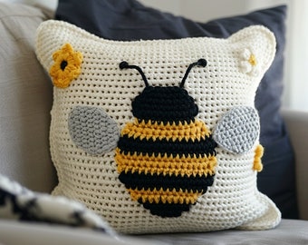 Coussin décoratif abeille au crochet - Téléchargement numérique PDF - Crochet d'été facile pour les débutants - Abeille à miel pour meubles DIY - Crochet animal