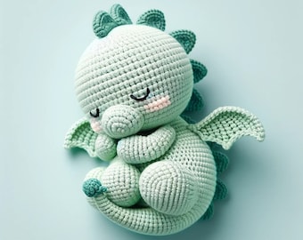 Handmade Green Baby Dragon Crochet Pattern Amigurumi - Magical Creature Toy - Adorable Dragon Gift - Enchanted Emerald Hatchlet