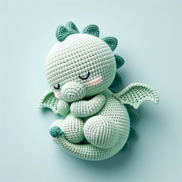 Handgemachter Grüner Baby Drache häkeln Amigurumi - Fantasy Plüsch - Magische Geschöpf Spielzeug - Entzückender Drache Geschenk - Verzaubertes Smaragd Hatchlet