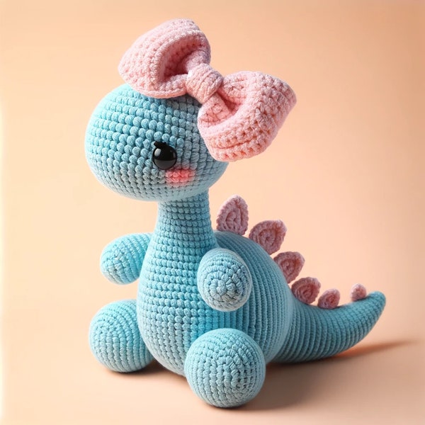 Dinosaur Crochet Pattern, Brachiosaurus Coquette Dino Amigurumi, DIY Handmade Toy, Craft Tutorial, Soft Toy Design, Easy Crochet Project