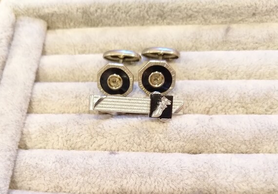 Vintage Art Deco Tie Clip and Cufflink Set - image 1