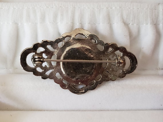 Vintage 1980s Faux Marcasite and Pearl Brooch - image 3