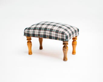 Antique floating ottoman on 4 legs, stool, elevation, upholstered