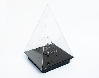 Pyramid Planetary Orrery Desk Clock in Black Lucite