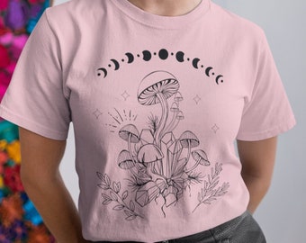 Mushroom Crystals Moon Phases Shirt, Cottagecore Shirt, Mushroom Clothing, Cottagecore Clothes, Goblincore Clothing, Indie Clothes, Witch