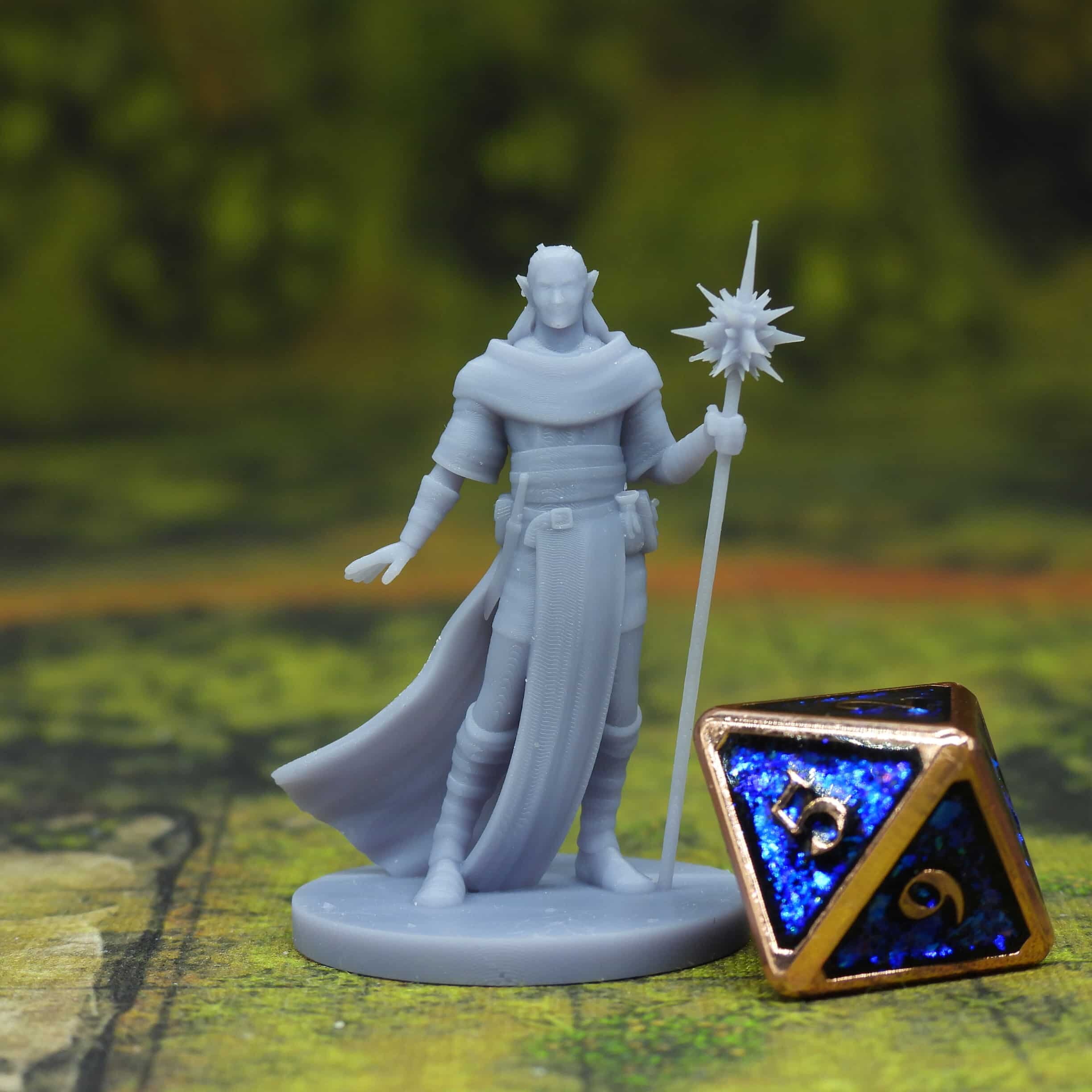 Tabletop RPG Gamer Collectibles and Gifts Highly Detailed 3D Printed Miniature: Half Elf Male Druid with Club and Shield