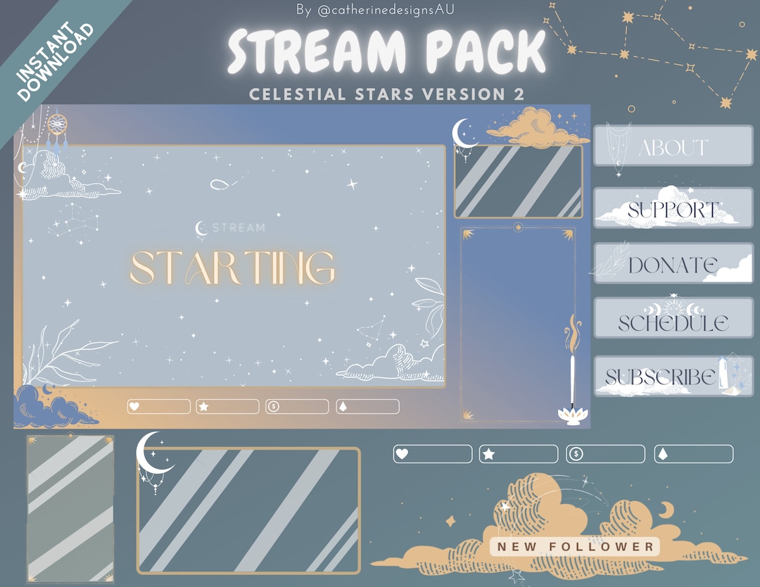 Celestial Twitch Stream Pack | Animated Overlays & Panels (digital ...