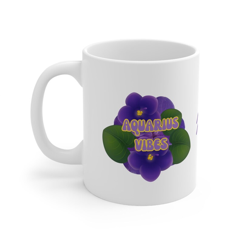 February Birth Flower, Aquarius Coffee Tea Mug, Ceramic Mug 11oz