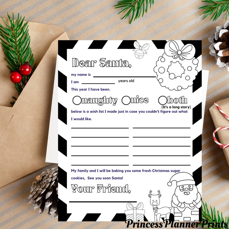 Printable Letter to Santa Coloring Page Santa Letter Letter Etsy