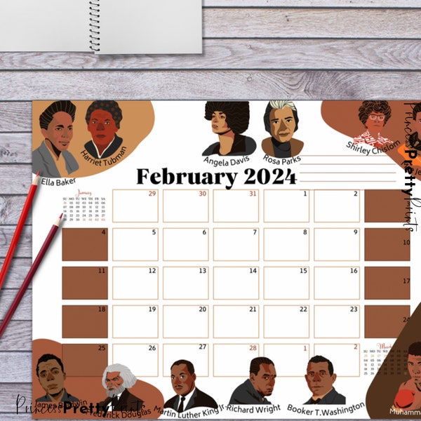 Black History Month, Editable February 2024 Calendar for Black History Bulletin Board,  Homeschool Calendar, Instant Download