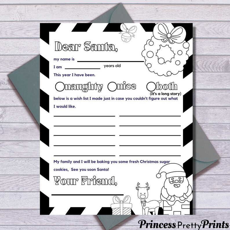 Printable Letter to Santa Coloring Page Santa Letter Letter Etsy