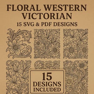 Ensemble floral western victorien Svg et Pdf - 15 motifs de gravure et de maroquinerie - modèles d'outillage vintage pour laser et estampage