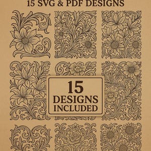 15 Floral Western Victorian Engraving Patterns: 15 SVG & PDF Designs