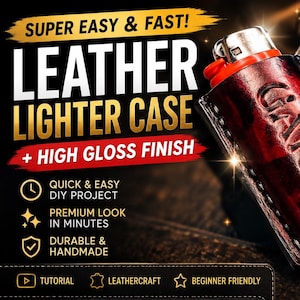 May include: A dark red leather lighter case with visible stitching and the embossed text "GAIUS" on the front. The case holds a standard lighter and is displayed next to a round tin of Famaco High Gloss shoe polish with white text.