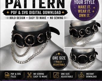 Leather Choker Pattern, DIY Collar Template (pdf, svg)