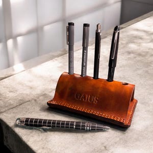 Patroon luxe leren pennenhouder – doe-het-zelf bureau-organizer pdf SVG – leren gereedschapsstandaard – eenvoudig met de hand gestikt Leathercraft-project