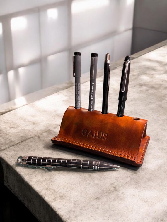 Leather Pen Holder Pattern – DIY Desk Organizer, Hand-Stitched (PDF, SVG)