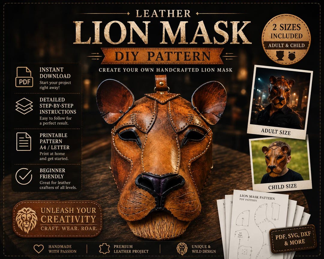 Leather Lion Mask Pattern – Adult & Child DIY Cosplay (pdf, Svg