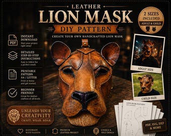 Leather Lion Mask Pattern – Adult & Child DIY Cosplay (pdf, svg, dxf)