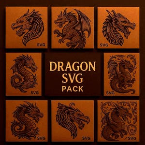 Paquete SVG de dragón: Tallado en cuero y diseños láser (Descarga digital)