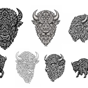 Ornamental Buffalo SVG Bundle – Western Victorian Scroll Art (Digital Download)
