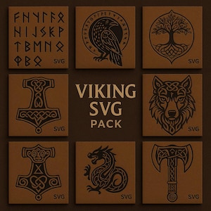 Pack nordique SVG - 11 motifs vikings pour gravure laser, maroquinerie, CNC, tatouages - PDF + SVG - Licence commerciale - Téléchargement numérique