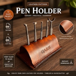 Mönster för pennhållare i läder – DIY-skrivbordsorganisatör, handsydd (PDF, SVG)