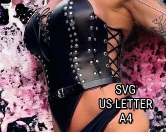 Motif de corset en cuir PDF et SVG | Modèle de corset bricolage | Fichier vectoriel et lettre US A4 | Déguisements, Cosplay, Steampunk | Téléchargement instantané