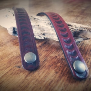 Leather Cuff Bracelet 3/4&quot; Wide Hand Tooled With Scales by 3CrowsLeatherworks