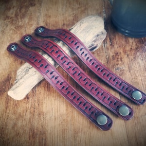 Leather Cuff Bracelet 3/4&quot; Wide Hand Tooled With a serpentine design by 3CrowsLeatherworks