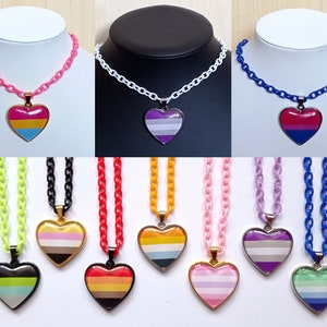Pride Flags heart L LGBTQ+ Necklaces 34 different flags glass jewelry