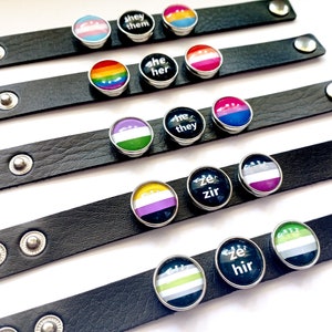 Pulseira de couro Pride Flags com 34 bandeiras, escolha sua sexualidade/gênero/pronomes