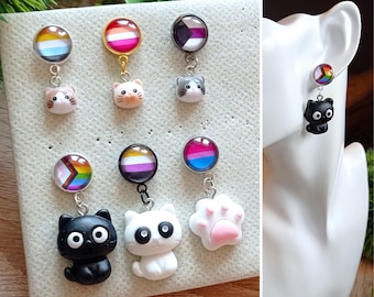 pride ear studs 12mm with cute cat charms resin charms - lead and nickel free rainbow lgbtq jewelry earrings 34 different pride flags