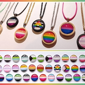 Pride Flags wood glass pendant LGBTQ+ stainless steel Necklaces jewelry gold rhodium black cord different colors