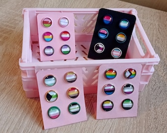 pride ear studs lesbian bisexual aroace lgbtq rainbow 34 different flags earrings black blue pink 12 colors