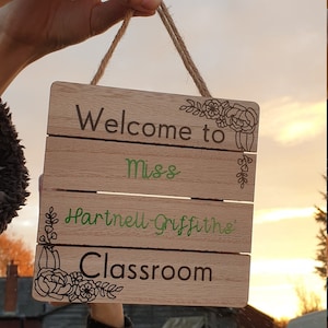 Classroom door name plaque, Classroom welcome sign, Door sign for classroom, Personalised teacher door hanger