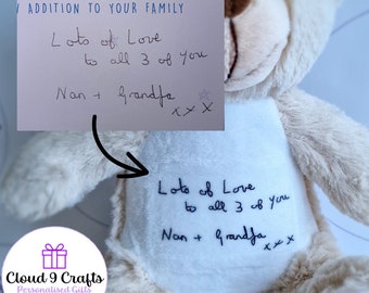 Actual Handwriting on a Teddy, Personalised Keepsake with Loved Ones Writing, Teddy with Loved Ones Message, Family Members Writing on Bear