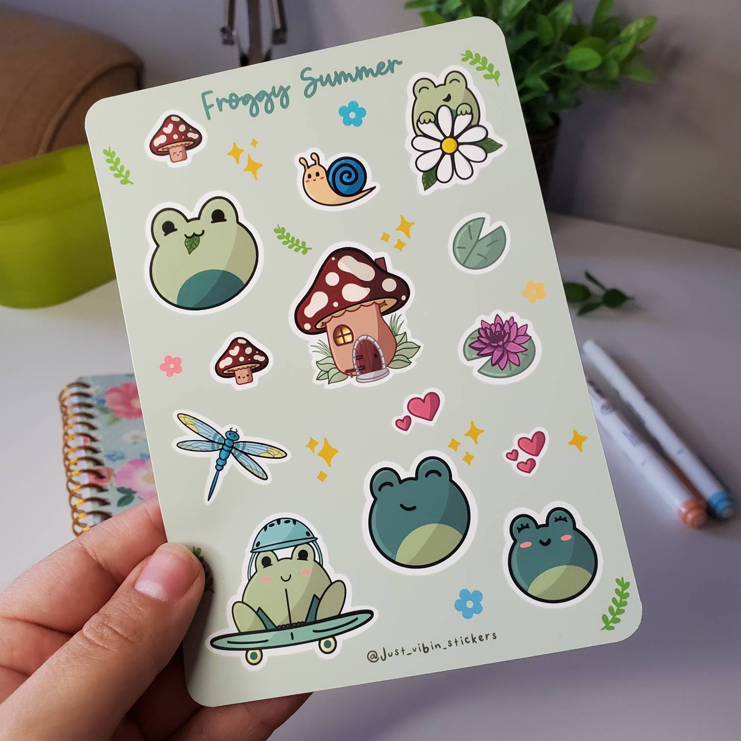 Froggy Sticker Sheet |skater Frog |cute Mushrooms |aesthetic Stickers ...