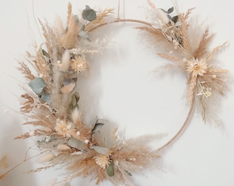 Couronne de fleurs de Liv, fleurs séchées neutres et blanches, couronne de fleurs séchées, couronne de fenêtre, décoration murale, fleurs neutres séchées, fleurs séchées